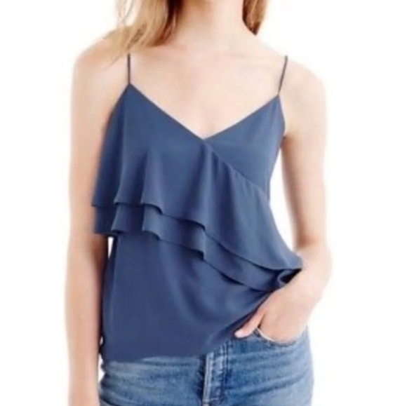 J. Crew Tops - J Crew Tank Top Ruffled Drapey Camisole Slate Blue size 14 Boho Flowy